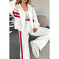 Set da Donna con Giacca Zip e Pantaloni Casual a Strisce