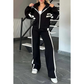 Set da Donna con Giacca Zip e Pantaloni Casual a Strisce