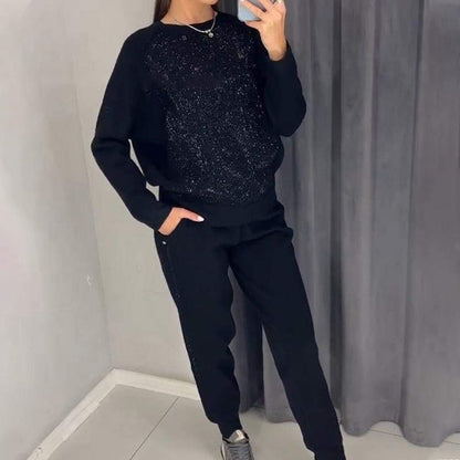 📦Consegna gratuita📦Set 2 Pezzi Felpa con Strass e Pantaloni Casual per Donna