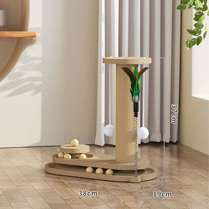 🐱 Tiragraffi Interattivo per Gatti con Piume e Palline 🪶 | Corda in Sisal Naturale Proteggi Mobili 🪵 | Base Stabile Antiribaltamento 🐾 | Design Compatto Salvaspazio