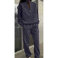 Set 2 Pezzi Top a Maniche Lunghe con Mezza Zip e Pantaloni Felpa Donna