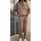 Set 2 Pezzi Top a Maniche Lunghe con Mezza Zip e Pantaloni Felpa Donna