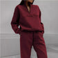 Set 2 Pezzi Top a Maniche Lunghe con Mezza Zip e Pantaloni Felpa Donna