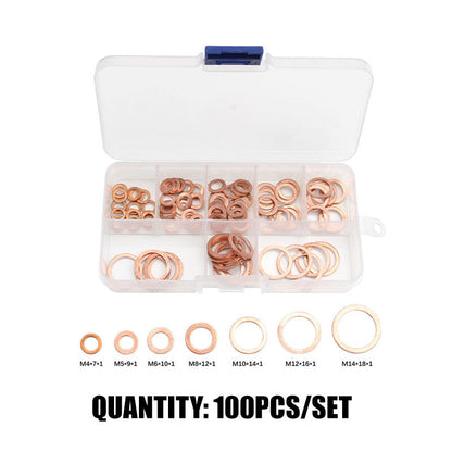 ⚙️ Set di Rondelle Piatte in Rame | 100 o 200 Pezzi in 7 o 9 Misure 📦 | Previene Allentamenti e Perdite 🔧 | Superficie Liscia e Precisa ✨ | con Scatola Organizzatrice 🧰