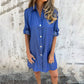 Abito casual da donna in denim con risvolto
