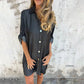 Abito casual da donna in denim con risvolto