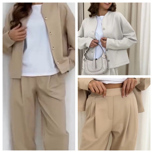Set Giacca e Pantaloni con Bottoni a Colore Solido