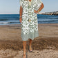 Abito Casual Stampato con Scollo a V e Frange sulle Maniche