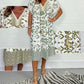 Abito Casual Stampato con Scollo a V e Frange sulle Maniche