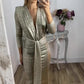 Vestito Aderente Donna con Maniche Lunghe, Scollo a V e Cintura Regolabile – Effetto Metallizzato