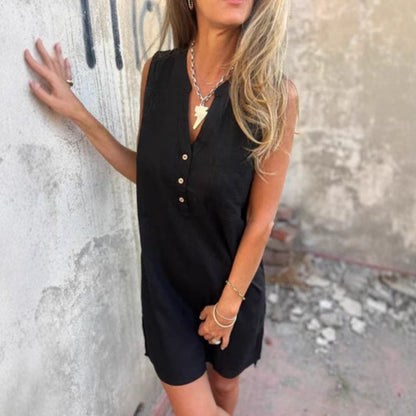Abito Da Donna Bottoni Senza Maniche Con Tasca E Scollo A V