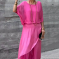 Top Sciolto & Pantaloni in Chiffon A Gamba Larga Con Spacco 2 Pezzi Set