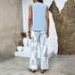 Set da 2 Pezzi Donna con Stampa alla Moda - Top Senza Maniche e Pantaloni Abbinati