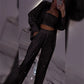✨SCONTO DEL 54%✨Blazer con paillettes e pantaloni larghi da donna (set da 3 pezzi)