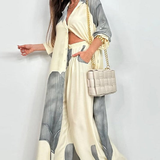 Set Camicia Lunga con Bottoni e Pantaloni con Coulisse