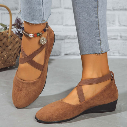 💃🔥Last day promotion 37% discount🔥Elegant Solid Color Elastic Strap Low Wedge Shoes