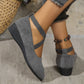 💃🔥Last day promotion 37% discount🔥Elegant Solid Color Elastic Strap Low Wedge Shoes