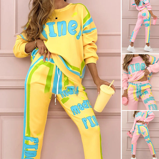 Completo Da Donna A Due Pezzi Con Stampa Colorata: Felpa E Pantaloni Jogger