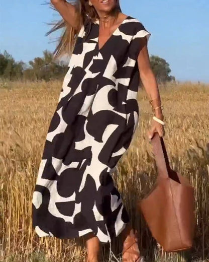 🎁Sconto speciale per la festa della mamma - 63%🔥Abito stampato con scollo a V