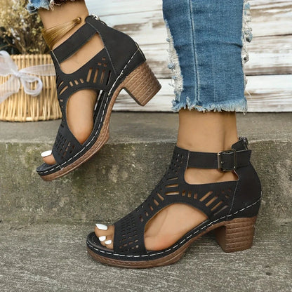 🎁Sconto eccezionale 🔥🔥Sandali versatili con tacco medio e punta aperta traforati (sconto del 50%)