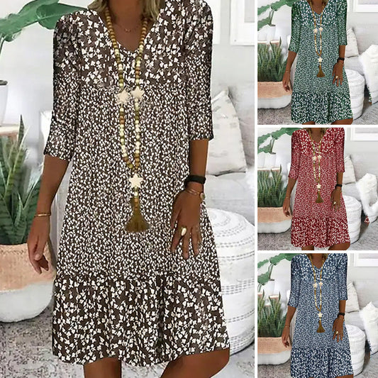 🌸Stili stagionali💐Abiti stampati con scollo a V a maniche corte da donna