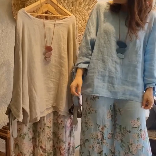 💕Completo da donna con camicetta ampia e pantaloni a gamba larga con stampa floreale