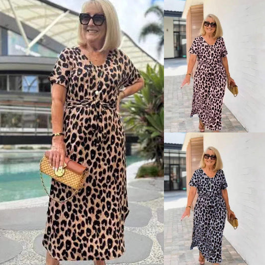 🌸2025 Saldi imperdibili🌸Abito lungo leopardato con scollo a V e cintura da donna