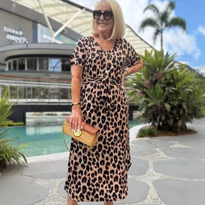 🌸2025 Saldi imperdibili🌸Abito lungo leopardato con scollo a V e cintura da donna