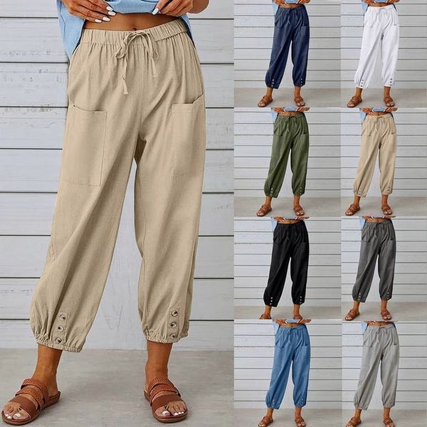 Wyeysyt Pantaloni Larghi Da Donna A Gamba Larga, Capri Con Tasche, Vita Elastica E Coulisse, Per Escursionismo, Fitness E Tempo Libero - 2