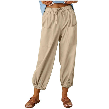 Pantaloni Capri da Donna a Gamba Larga con Coulisse