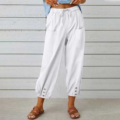 Pantaloni Capri da Donna a Gamba Larga con Coulisse