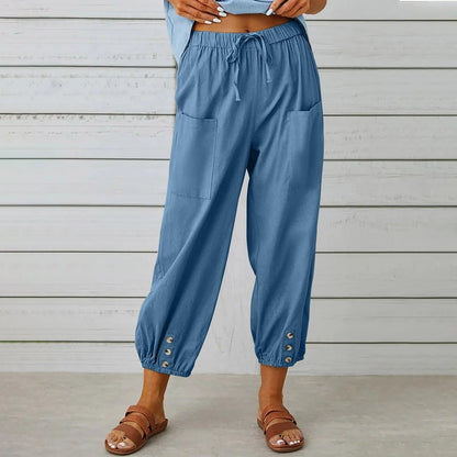 Pantaloni Capri da Donna a Gamba Larga con Coulisse