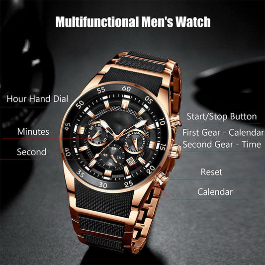 Orologio al quarzo multifunzione impermeabile da uomo