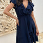 Abito elegante da donna con scollo a V con volant e cintura in vita