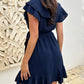Abito elegante da donna con scollo a V con volant e cintura in vita