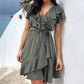 Abito elegante da donna con scollo a V con volant e cintura in vita