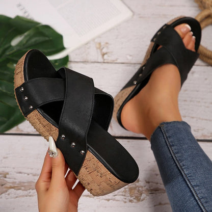 💖 Offerta limitata - 44% di sconto 💖 Sandali con zeppa spessa e cinturino incrociato da donna