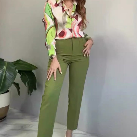 Camicia a Bottoni Stampata da Donna e Pantaloni
