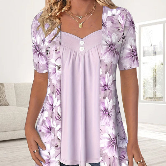 Top Irregolare con Patchwork Floreale da Donna