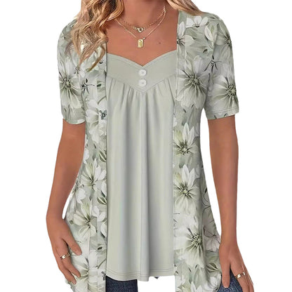 Top Irregolare con Patchwork Floreale da Donna