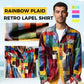 Camicia retrò con risvolto a quadri arcobaleno e tasche