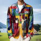 Camicia retrò con risvolto a quadri arcobaleno e tasche