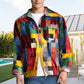 Camicia retrò con risvolto a quadri arcobaleno e tasche