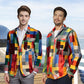 Camicia retrò con risvolto a quadri arcobaleno e tasche