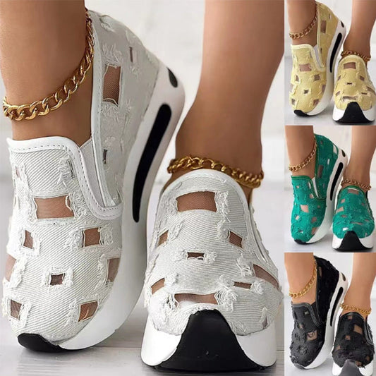 Canvas Mesh Thick Bottomed Women's Sandals