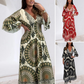 Abito Lungo da Donna Stile Boho Retrò con Scollo Profondo a V