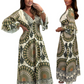 Abito Lungo da Donna Stile Boho Retrò con Scollo Profondo a V