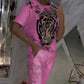 Set Casual Stampato a 2 Pezzi - Top e Pantaloni con Coulisse
