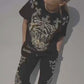 Set Casual Stampato a 2 Pezzi - Top e Pantaloni con Coulisse