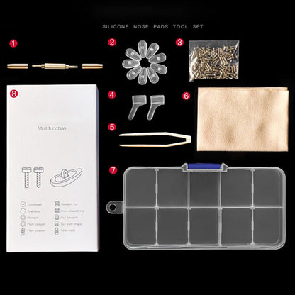 👓 Kit di Riparazione per Naselli di Occhiali 🔧✨ - 22 Paia Silicone | Viti + Cacciavite + Pinzette | Fai da Te | Compatibile con Tutti gli Occhiali | 50% DI SCONTO
